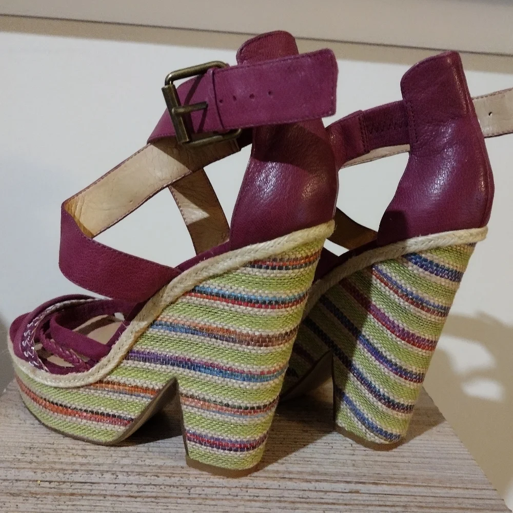 Nine West Treston Purple Boho Strappy Platform Heels Size 7.5